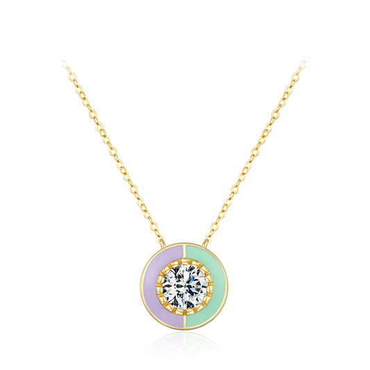 TRIBE circular silver necklace in pink and blue