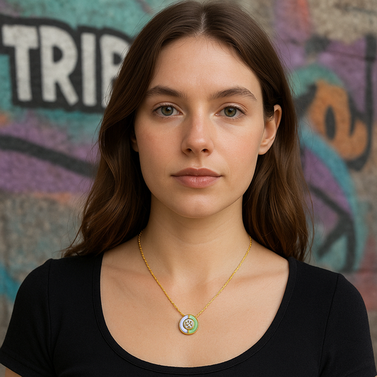 TRIBE circular silver necklace in pink and blue